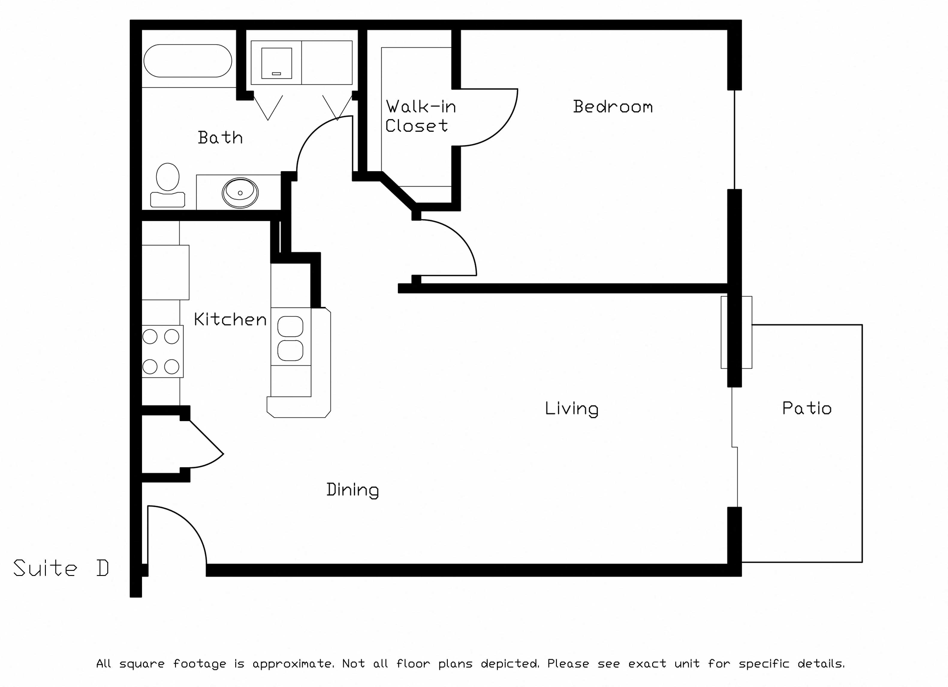 Floor plan for 1 bed, 1 bath, 820 sqft